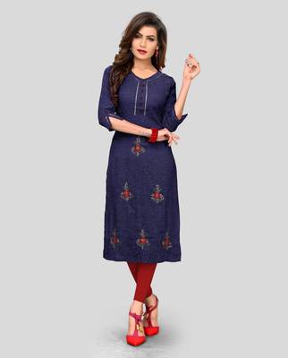 Blue plain cotton cotton-kurtis 1