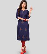 Blue plain cotton cotton-kurtis