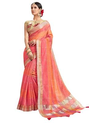 Pink Plain Art Silk Saree With Blouse 1