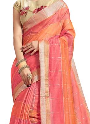 Pink Plain Art Silk Saree With Blouse 2