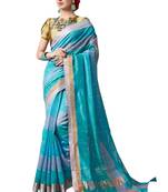Blue Plain Art Silk Saree With Blouse