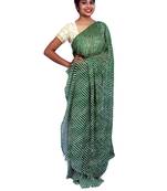 Green printed georgette saree with blouse