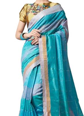 Blue Plain Art Silk Saree With Blouse 2