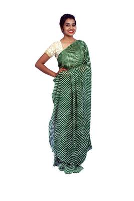 Green printed georgette saree with blouse 2