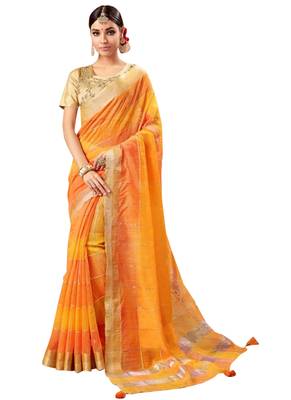 Orange Plain Art Silk Saree With Blouse 1