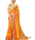 Orange Plain Art Silk Saree With Blouse