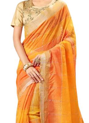 Orange Plain Art Silk Saree With Blouse 2