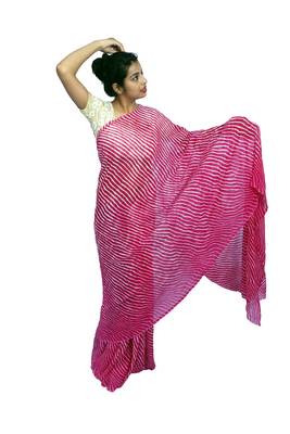 Pink printed georgette saree with blouse 1