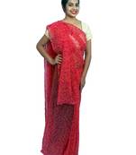 Pink printed georgette saree with blouse