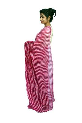 Pink printed georgette saree with blouse 3