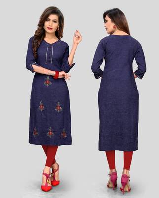 Blue plain cotton cotton-kurtis 5