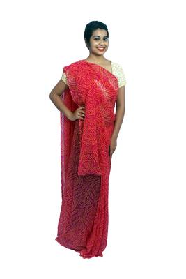 Pink printed georgette saree with blouse 2