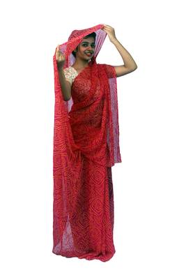 Pink printed georgette saree with blouse 3