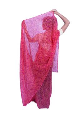 Pink printed georgette saree with blouse 4