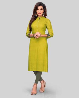 Parrot-green printed rayon ethnic-kurtis 1