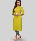 Parrot-green printed rayon ethnic-kurtis