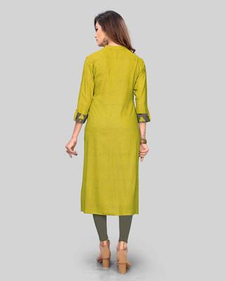 Parrot-green printed rayon ethnic-kurtis 2
