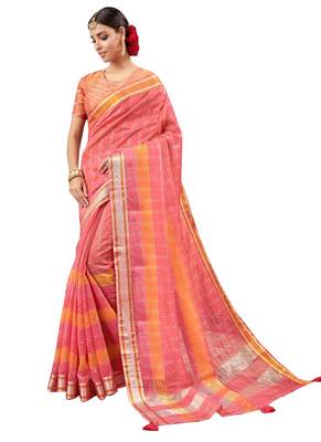 Peach Plain Art Silk Saree With Blouse 1