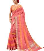 Peach Plain Art Silk Saree With Blouse