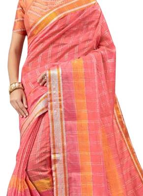 Peach Plain Art Silk Saree With Blouse 2