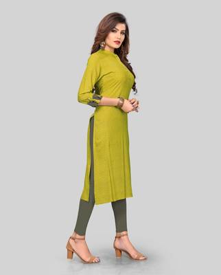Parrot-green printed rayon ethnic-kurtis 3