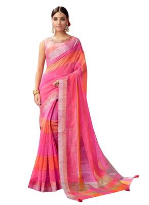 Pink Plain Art Silk Saree With Blouse 1