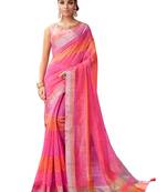 Pink Plain Art Silk Saree With Blouse