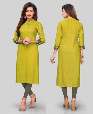 Parrot-green printed rayon ethnic-kurtis 5