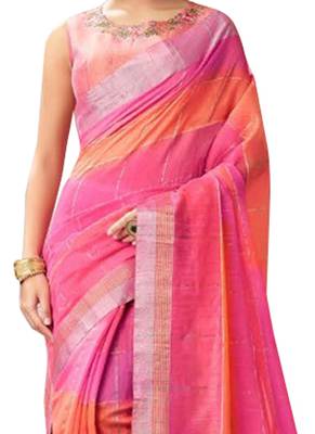 Pink Plain Art Silk Saree With Blouse 2