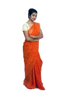 Orange printed georgette saree with blouse 1