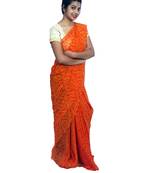 Orange printed georgette saree with blouse