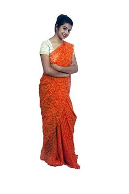 Orange printed georgette saree with blouse 3