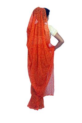 Orange printed georgette saree with blouse 4