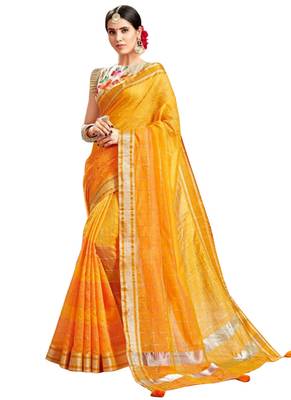 Yellow Plain Art Silk Saree With Blouse 1
