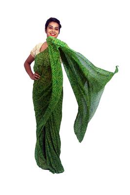 Green printed georgette saree with blouse 1