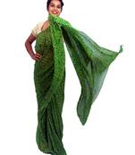 Green printed georgette saree with blouse