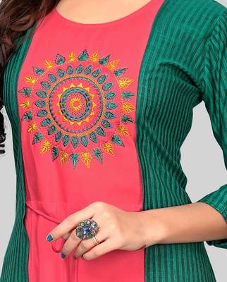 Multicolor embroidered rayon ethnic-kurtis 4