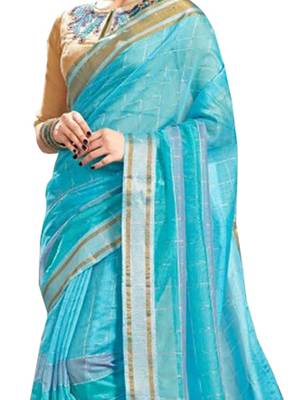 Blue Plain Art Silk Saree With Blouse 2