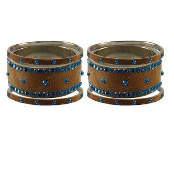 Dark Brown Stone Stud Brass Bangle 2