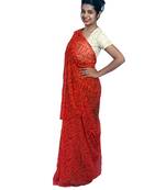 Red printed georgette saree with blouse