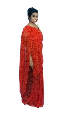 Red printed georgette saree with blouse 3