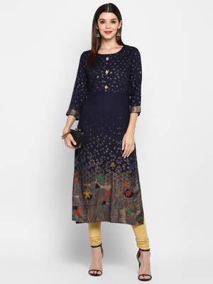 Navy-blue printed rayon ethnic-kurtis 1