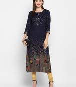 Navy-blue printed rayon ethnic-kurtis