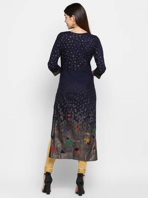 Navy-blue printed rayon ethnic-kurtis 2