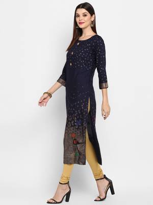 Navy-blue printed rayon ethnic-kurtis 3