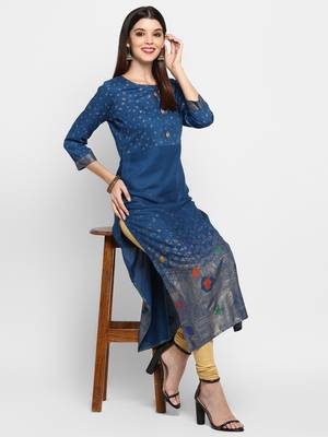 Aqua-blue printed rayon ethnic-kurtis 1