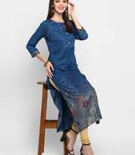 Aqua-blue printed rayon ethnic-kurtis