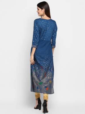 Aqua-blue printed rayon ethnic-kurtis 2