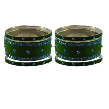 Dark Green Stone Stud Brass Bangle 2