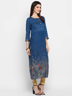 Aqua-blue printed rayon ethnic-kurtis 4